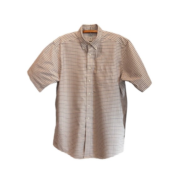 LL Bean Mens Short Sleeve 17 Tall 0 DBL2 Wrinkle Resistant Brown‎ Plaid - Picture 3 of 10